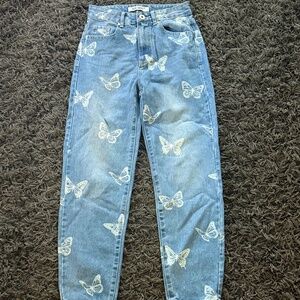 Blue Savvy Ultra High Rise Slim Button Fly Butterfly Theme Blue Jeans Size 26